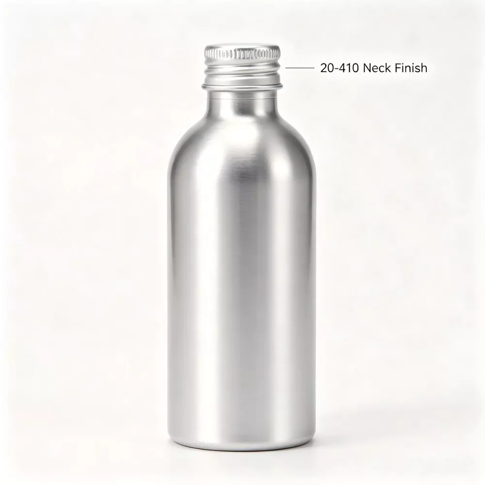 Aluminum Gloss Finish Round Spirit Bottle with 20-410 Neck Finish