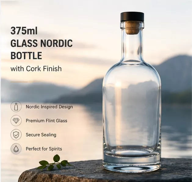 375ml Glass Nordic Bottle with Cork Finish