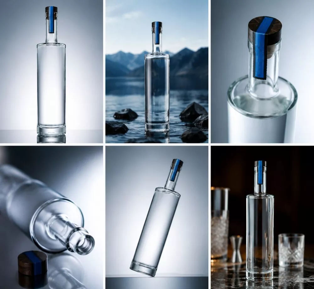 750ml Glass Round Vodka Bottle with T-Cork