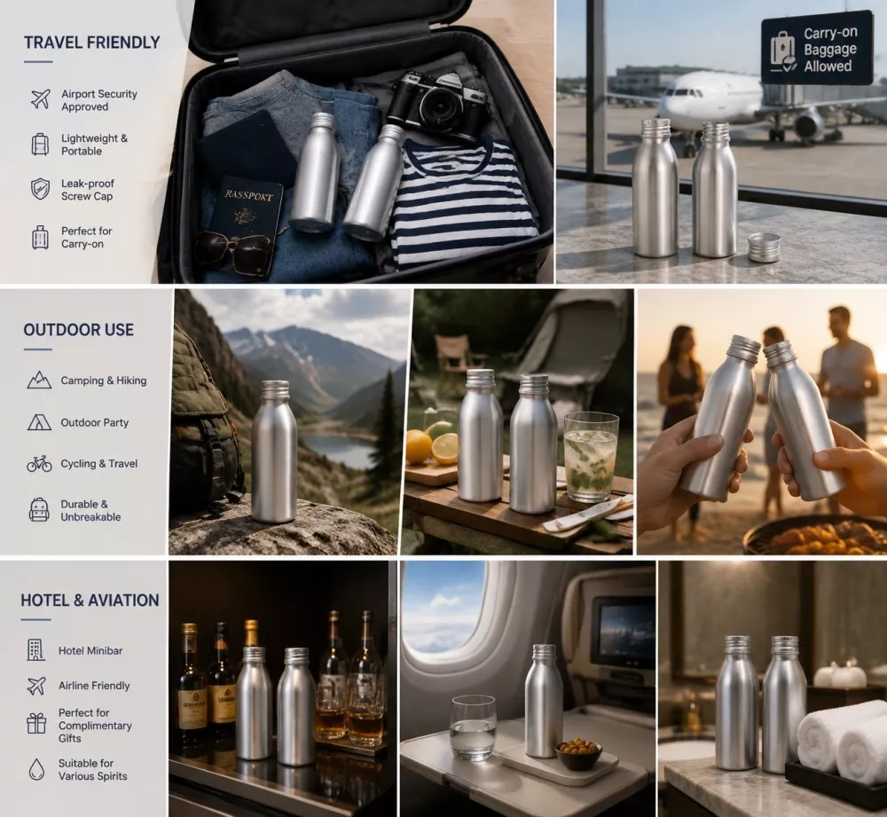 Aluminum Gloss Finish Round Beverage Bottles