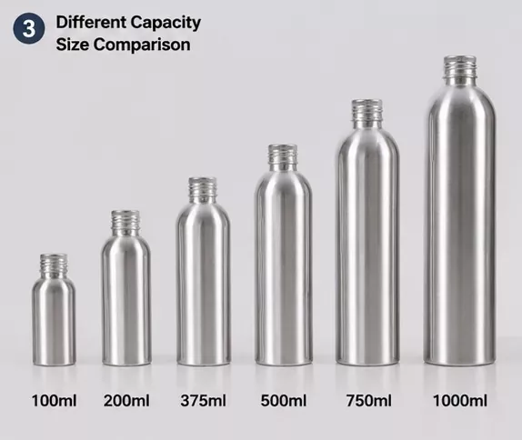 Aluminum Gloss Finish Round Spirit Bottle With 20-410 Neck Finish