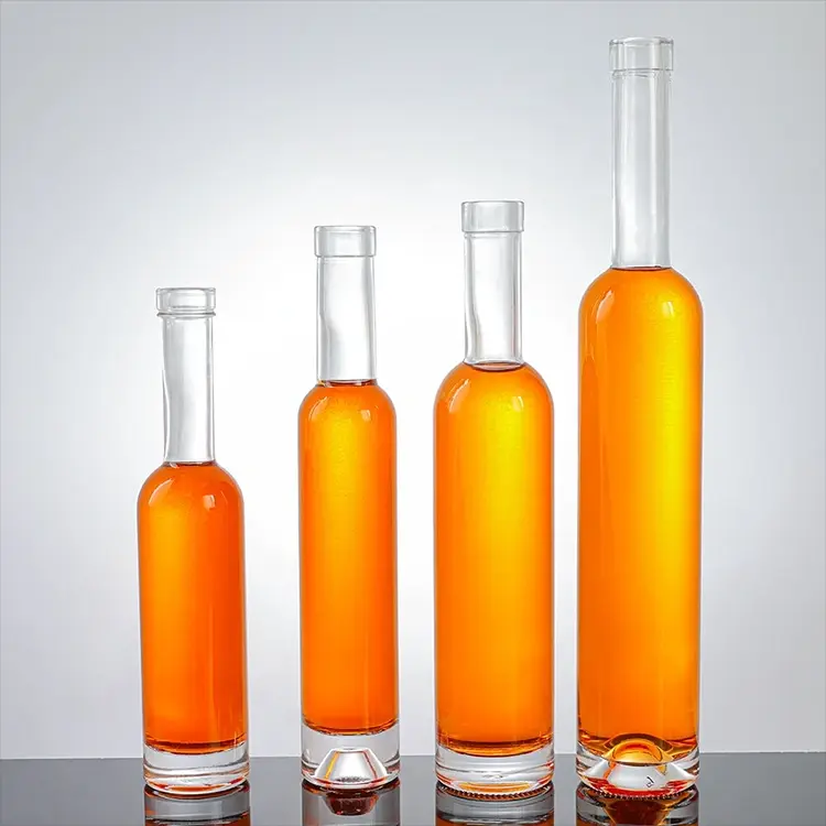 Long Neck Bellissima Glass Liquor Bottle with Bar Top Cork